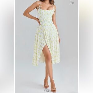 House of CB Yvette Floral White and Yellow lemon Dress NWT L+